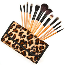 12 PCS Cosmetics Makeup Brush with Roll up Leopard Bag